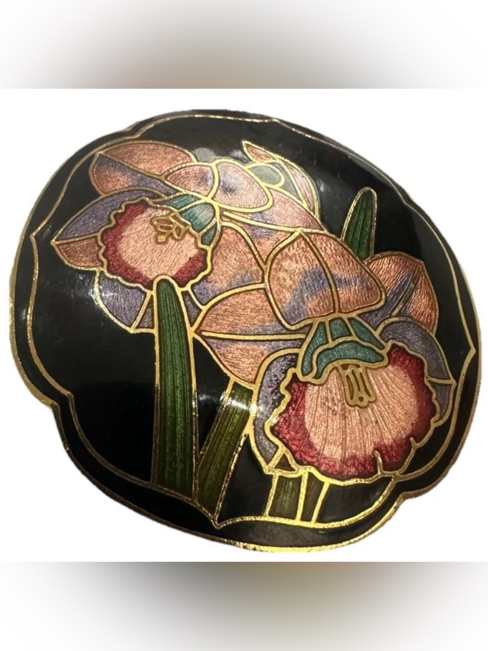 Vintage Cloisonné Enamel Floral Orchid Belt Buckle Charmont Belts